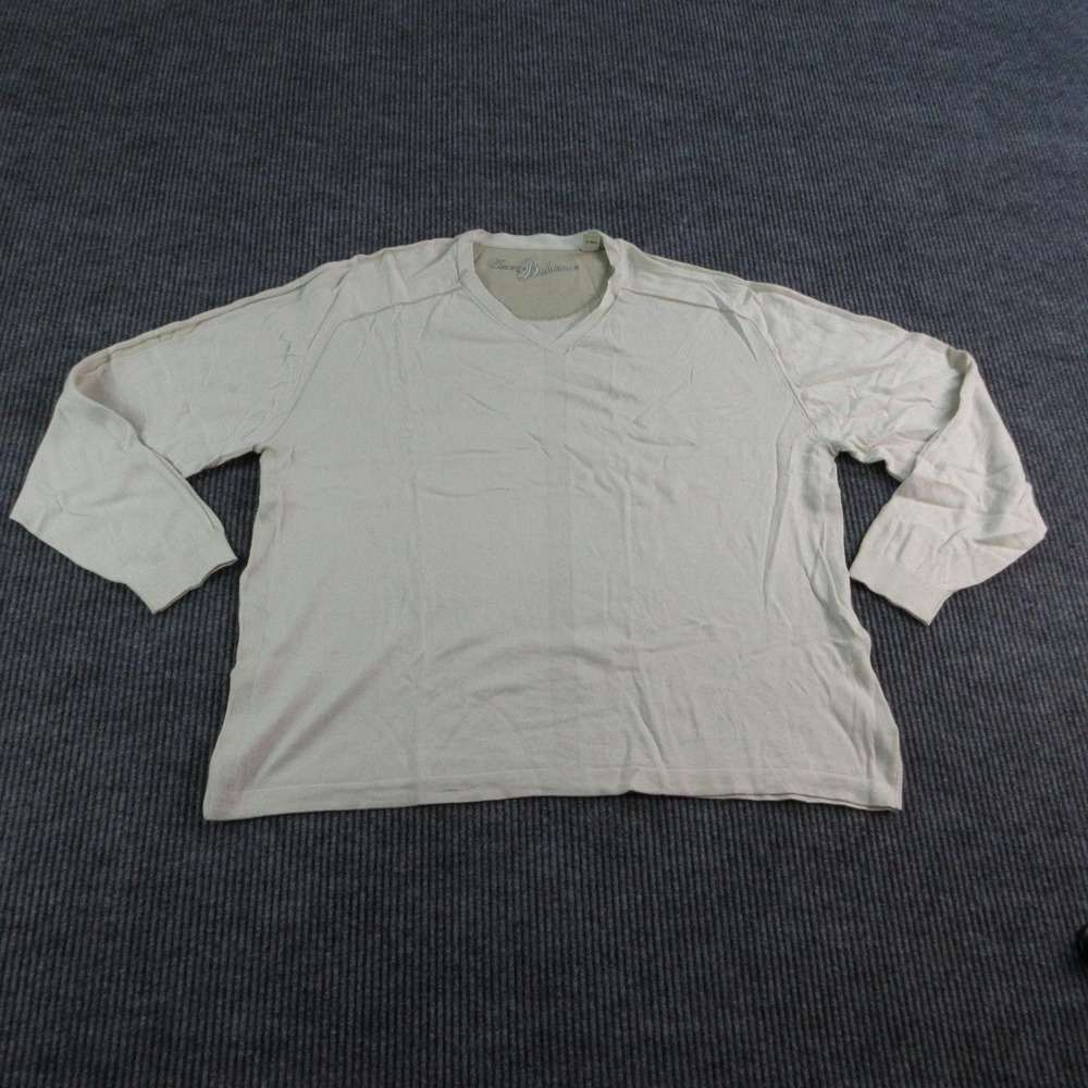 Tommy Bahama Sweater Mens XL Beige Cotton Silk Cashmere V-Neck Pullover